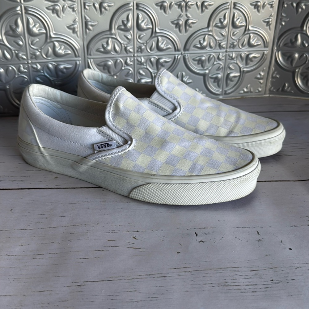 Vans White Checkerboard Slip-On Sneakers